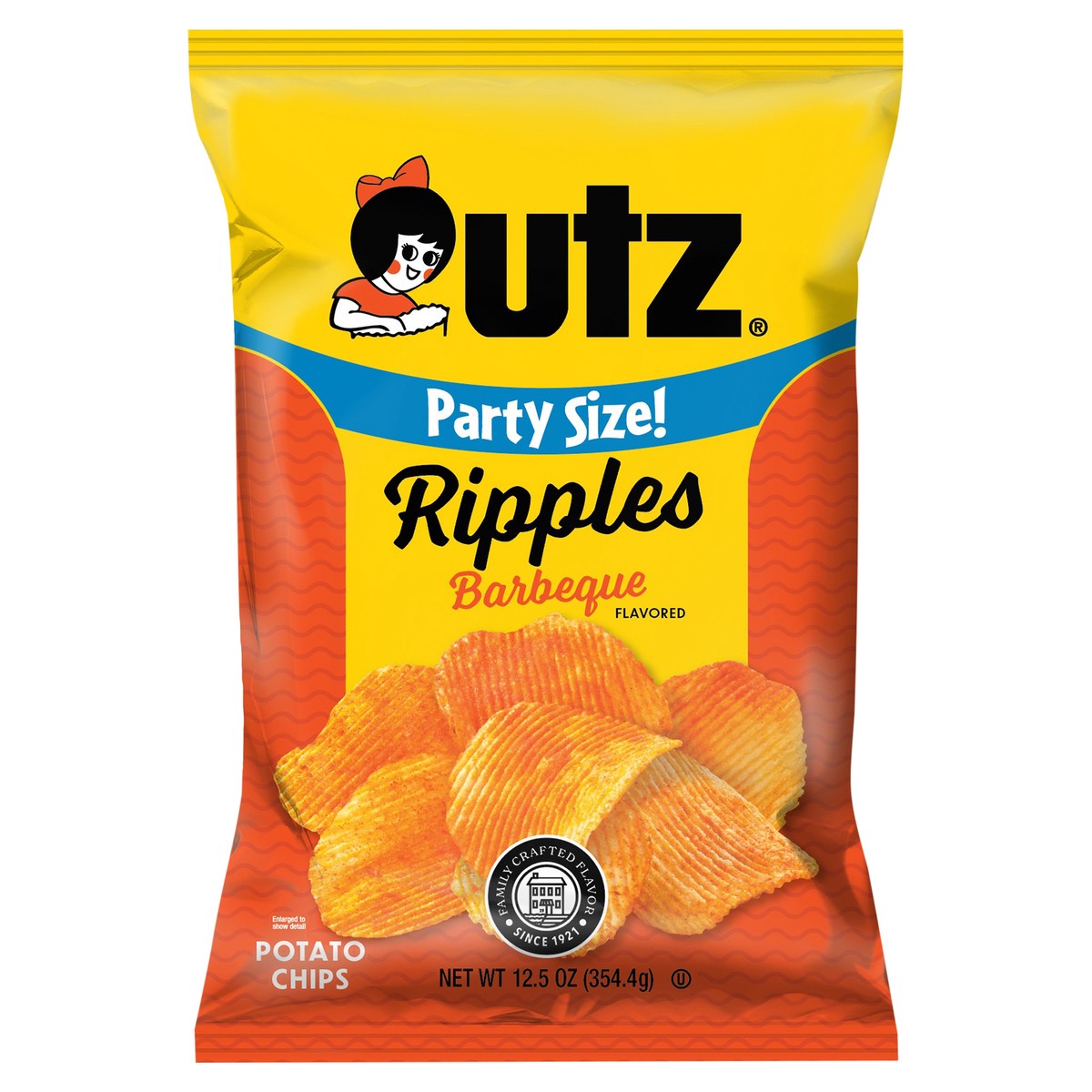 slide 2 of 12, Utz Ripples Potato Chips, Gluten-Free, Barbeque, Party Size, 12.5 oz Bag, 1 ct