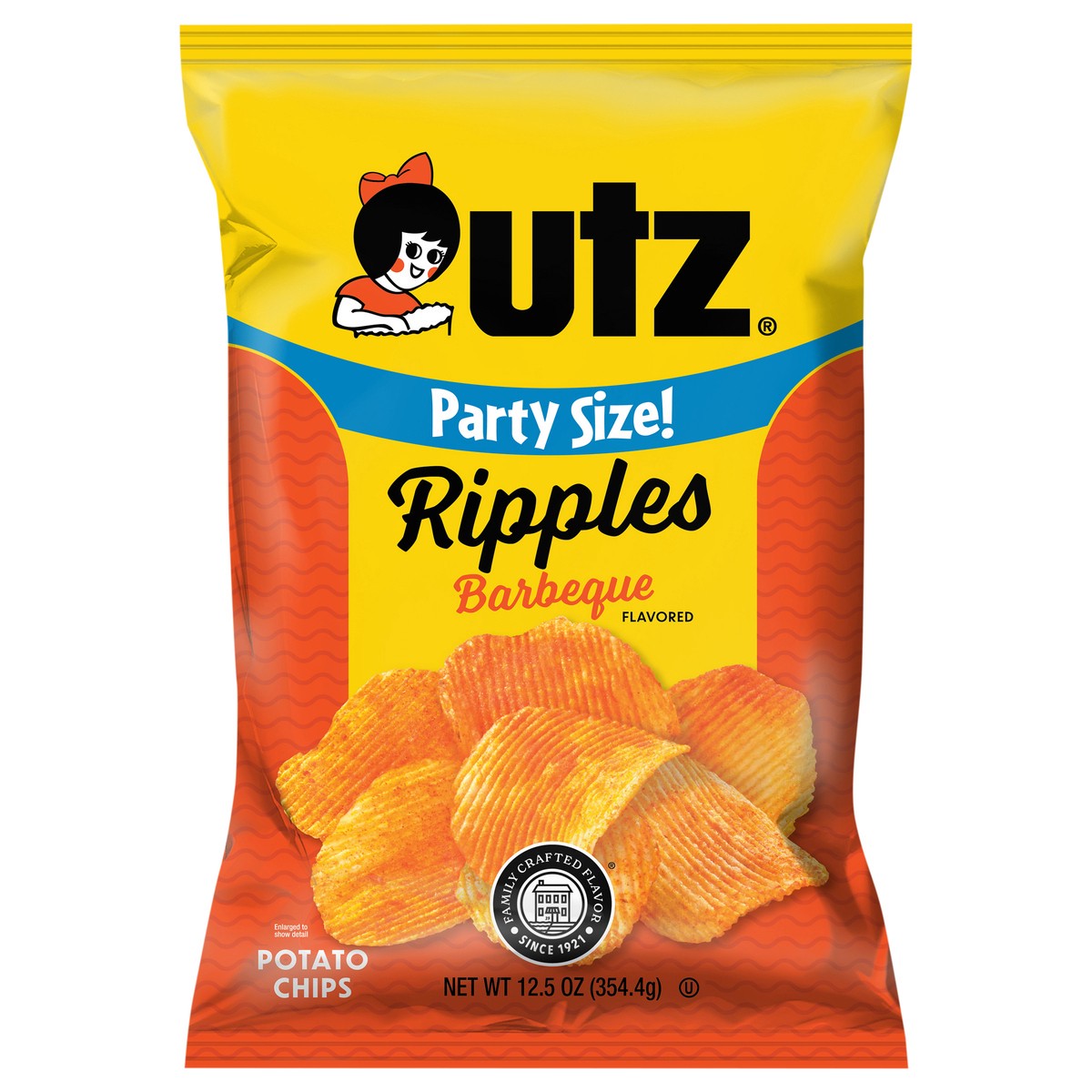 slide 1 of 12, Utz Ripples Potato Chips, Gluten-Free, Barbeque, Party Size, 12.5 oz Bag, 1 ct
