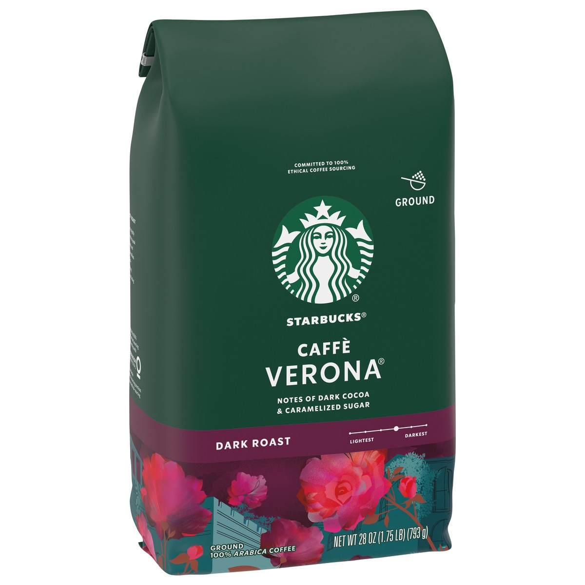 slide 2 of 9, Starbucks Ground Coffee, Dark Roast Coffee, Caffè Verona, 100% Arabica, 1 bag (28 oz), 28 oz