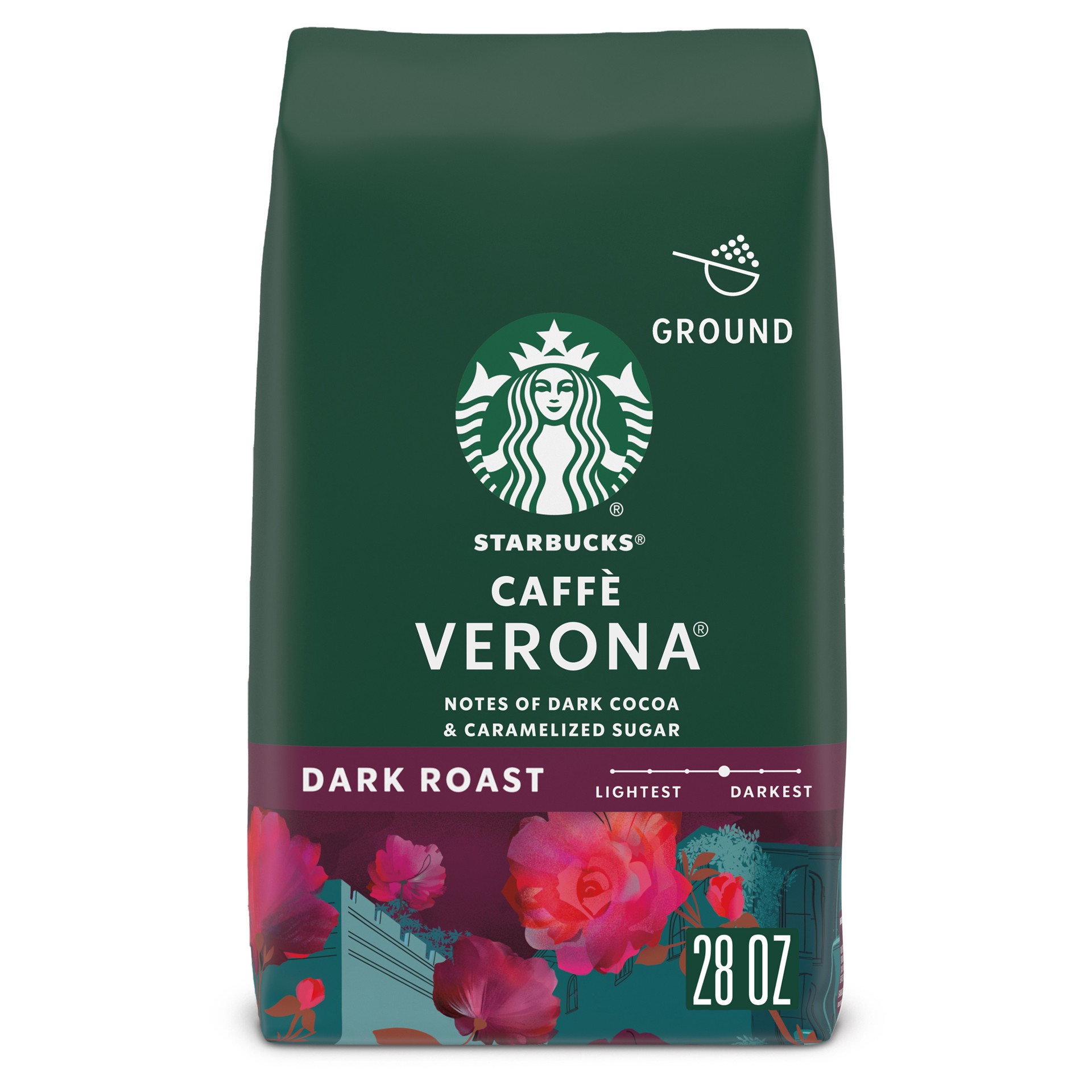 slide 1 of 9, Starbucks Ground Coffee, Dark Roast Coffee, Caffè Verona, 100% Arabica, 1 bag (28 oz), 28 oz