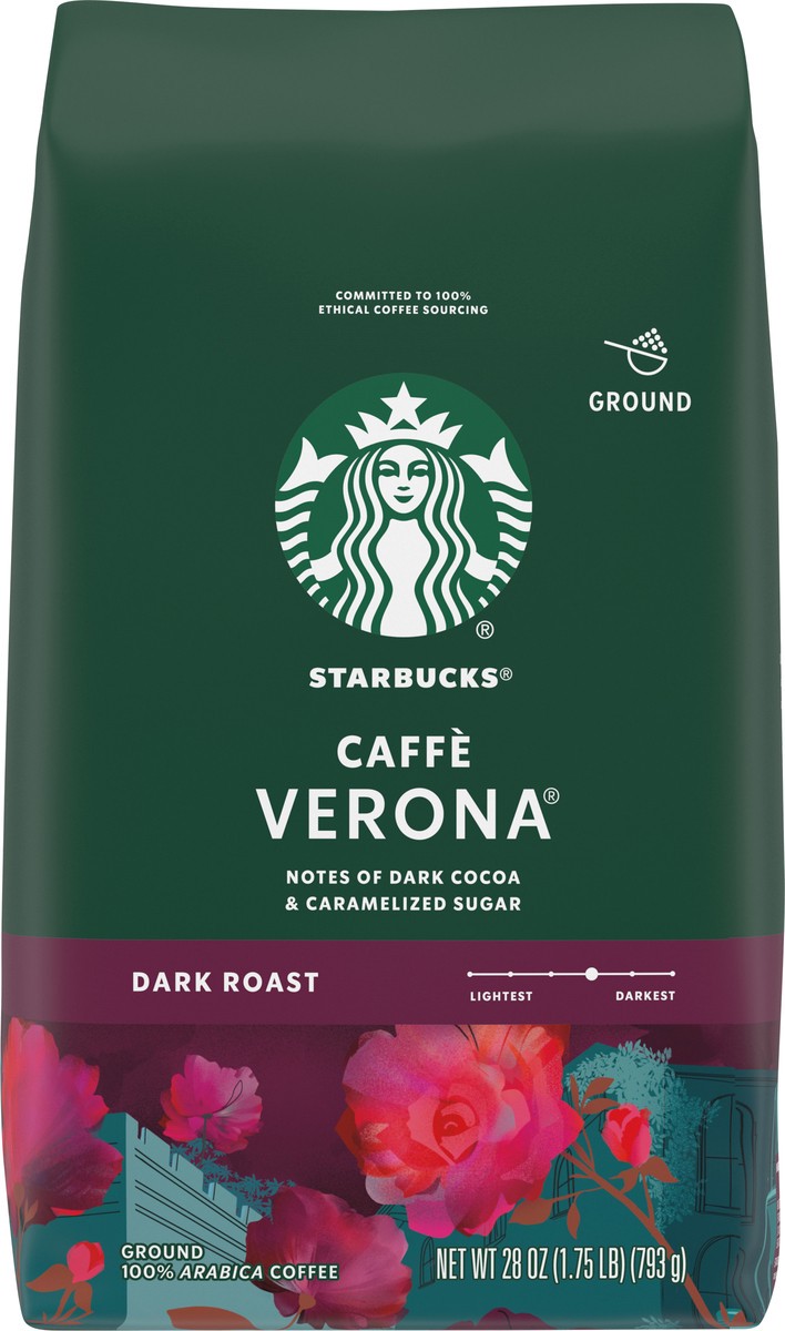 slide 4 of 9, Starbucks Ground Coffee, Dark Roast Coffee, Caffè Verona, 100% Arabica, 1 bag (28 oz), 28 oz