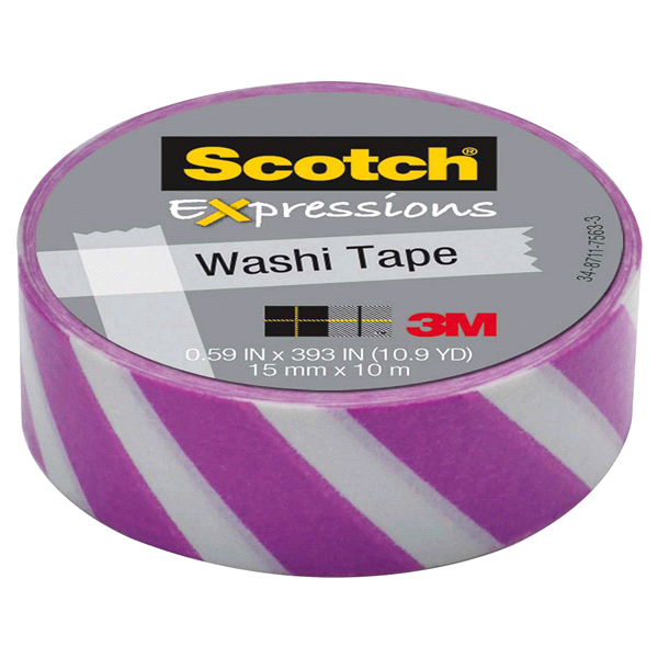 slide 1 of 1, Scotch Expressions Washi Tape, Purple Lines, 30 mm x 10 m