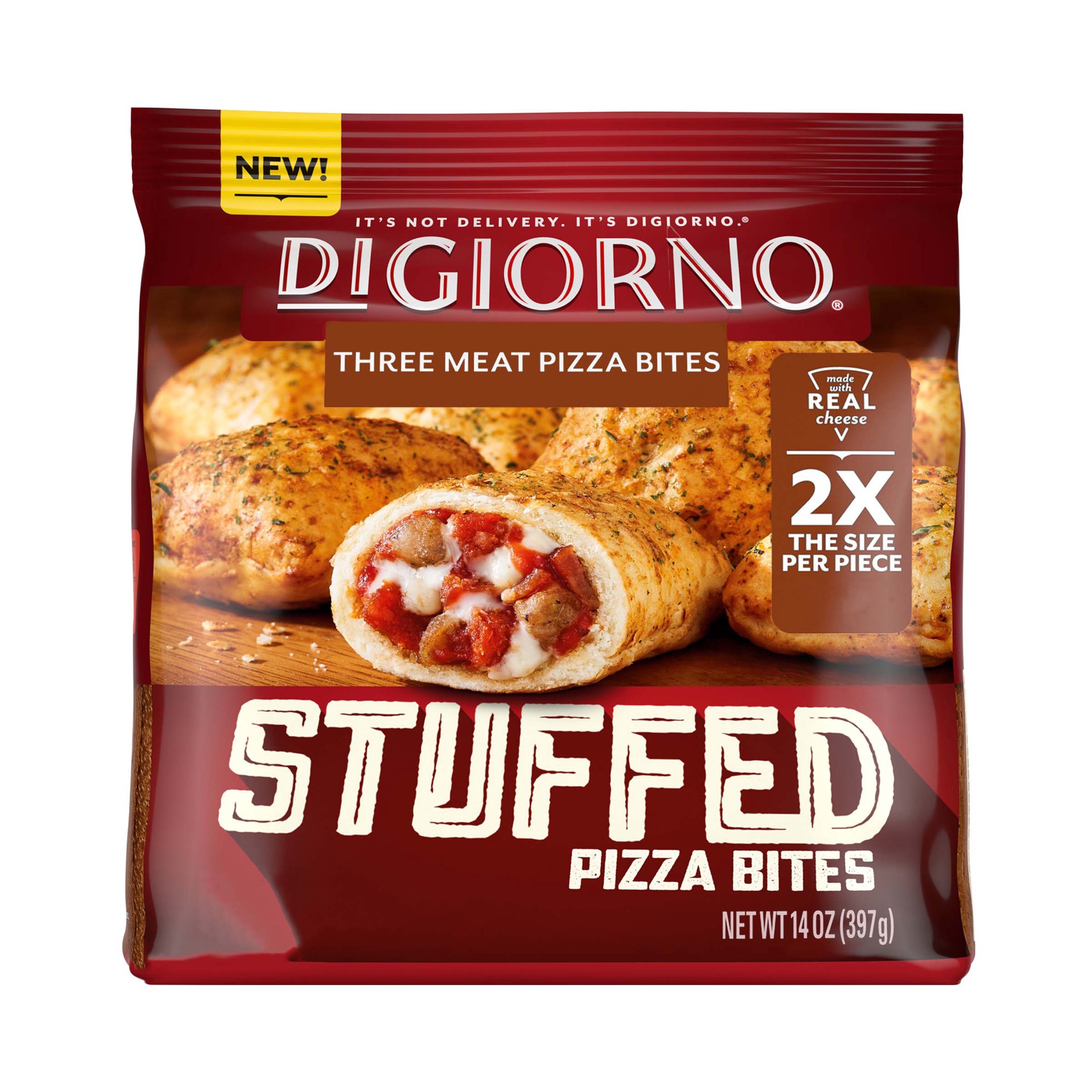 slide 1 of 8, DiGiorno Stuffed Pizza Bites, Three Meat Pizza Bites Frozen Snacks, 14 oz