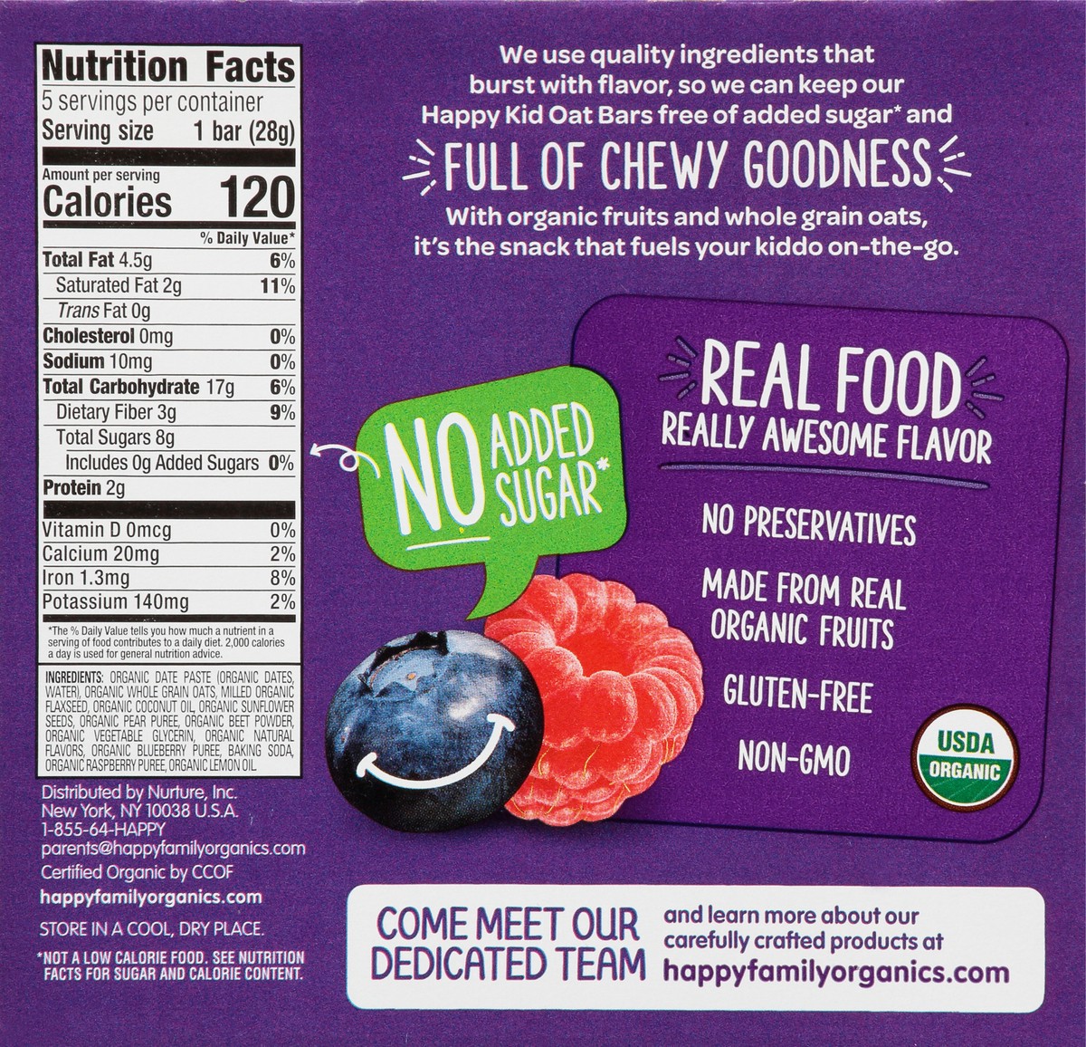 slide 3 of 12, HappyKid Organics Gluten Free Blueberry & Raspberry Fruit & Oat Bar 5 ea, 5 ct