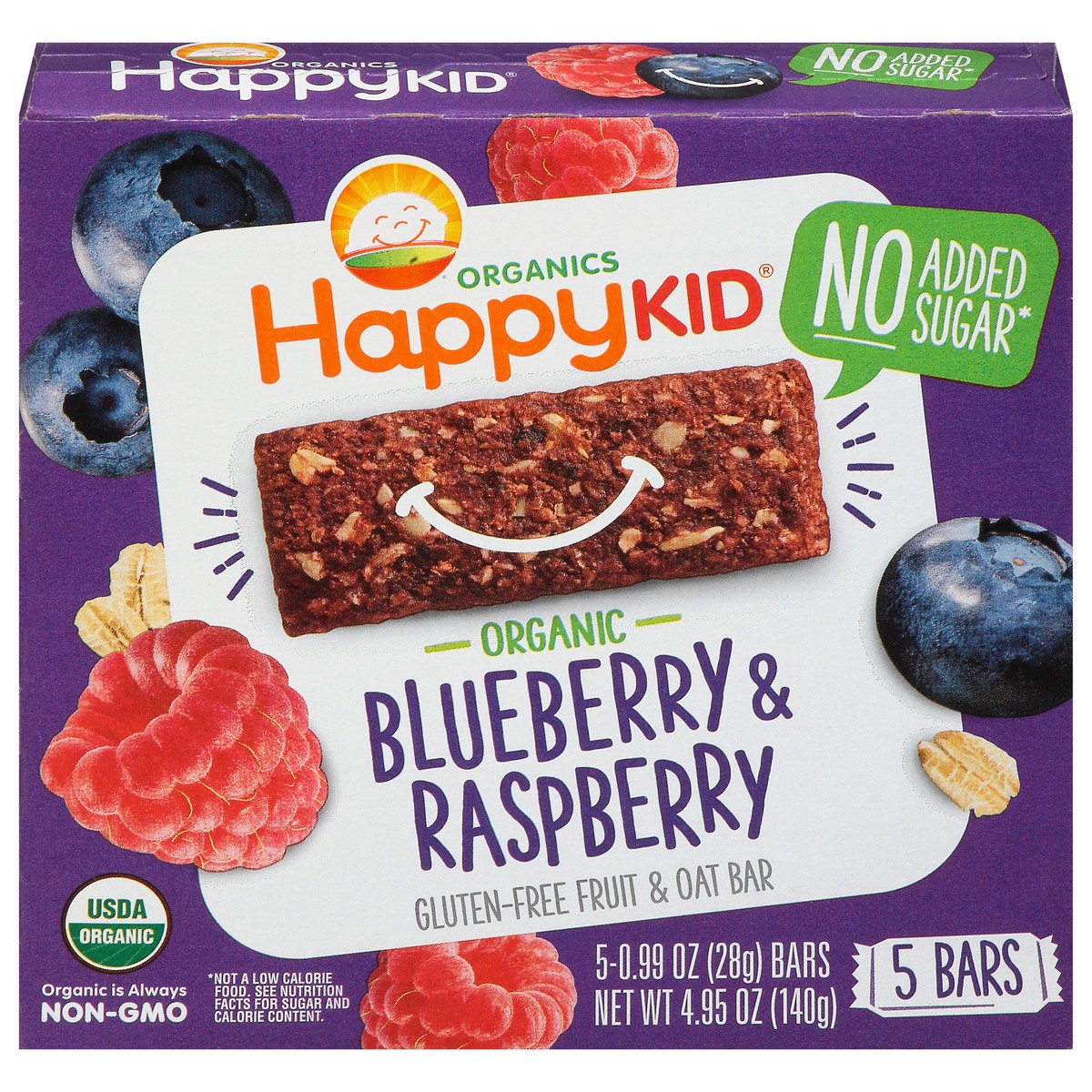 slide 1 of 12, HappyKid Organics Gluten Free Blueberry & Raspberry Fruit & Oat Bar 5 ea, 5 ct