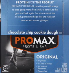 Promax Original Chocolate Chip Cookie Dough Protein Bar - 12 ea
