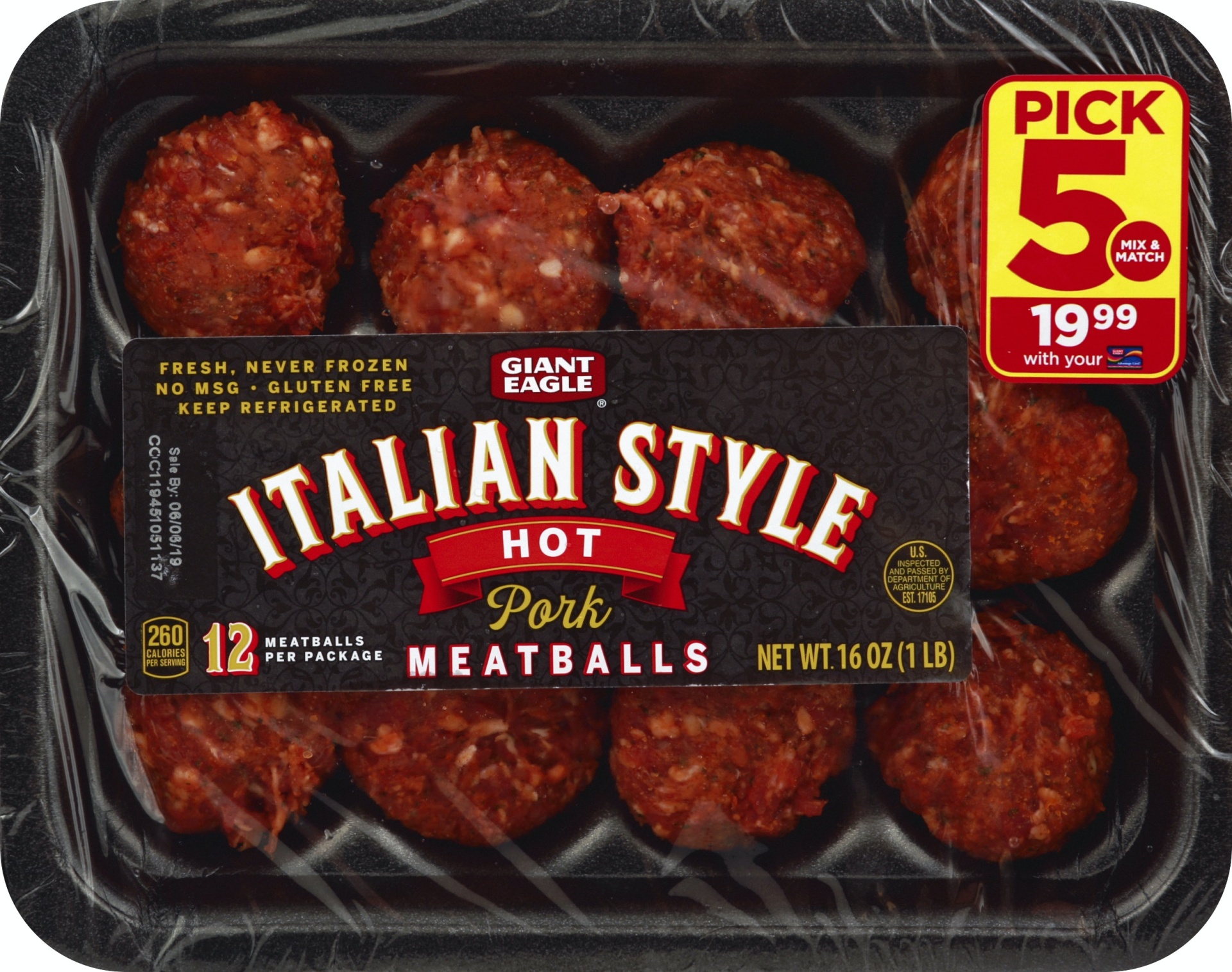 Giant Eagle Pork Meatballs, Hot Italian Style 16 oz | Shipt