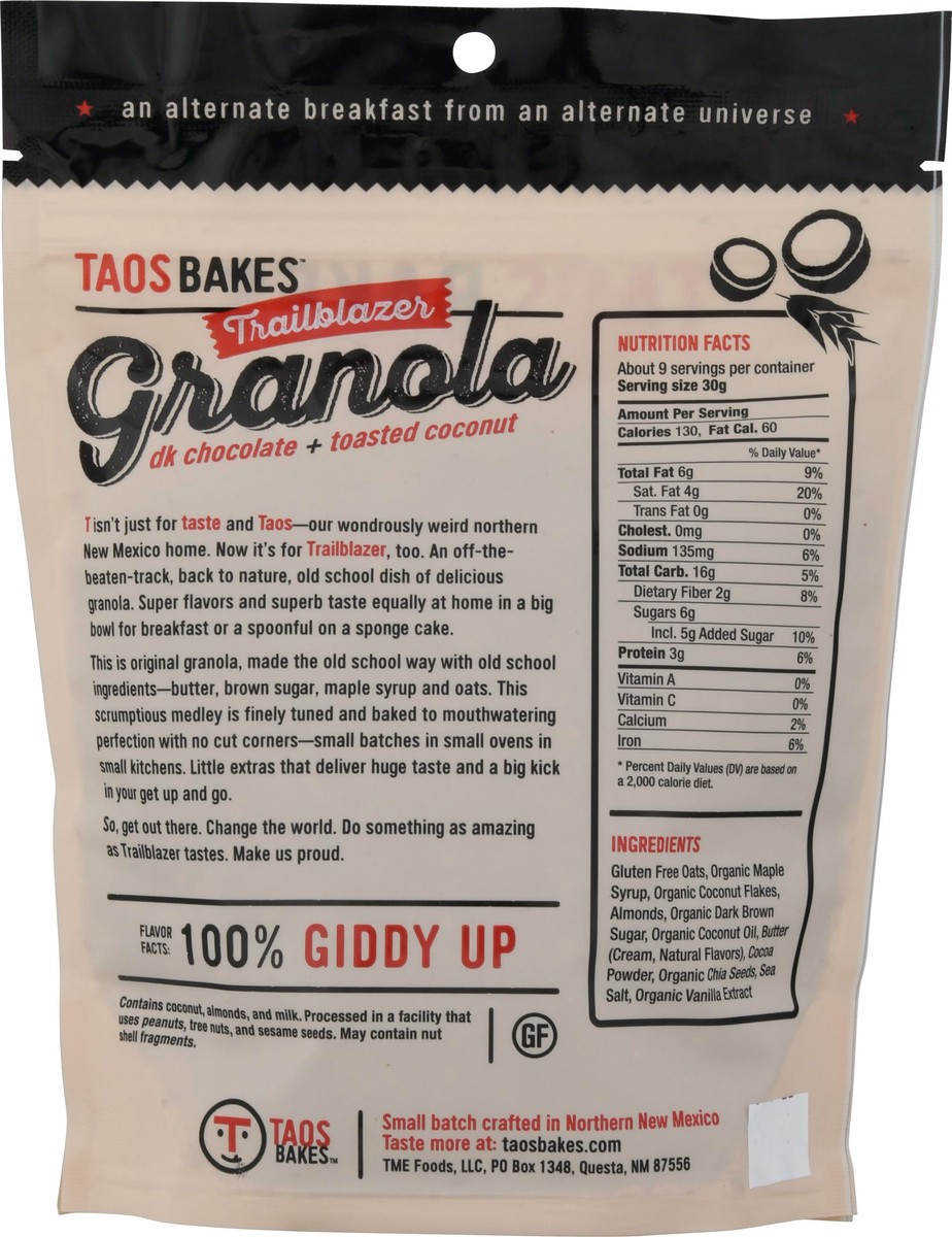 slide 7 of 9, Taos Bakes Trailblazer Gluten Free Dark Chocolate + Toasted Coconut Granola, 10 oz