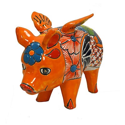 slide 1 of 1, Blue Orange Pottery Talavera Flying Pig, 1 ct