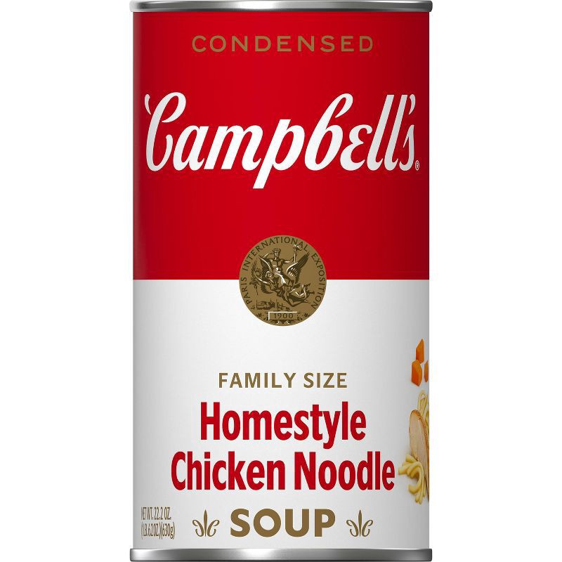 slide 1 of 9, Campbell's Condensed Family Size Homestyle Chicken Noodle Soup, 22.2 oz