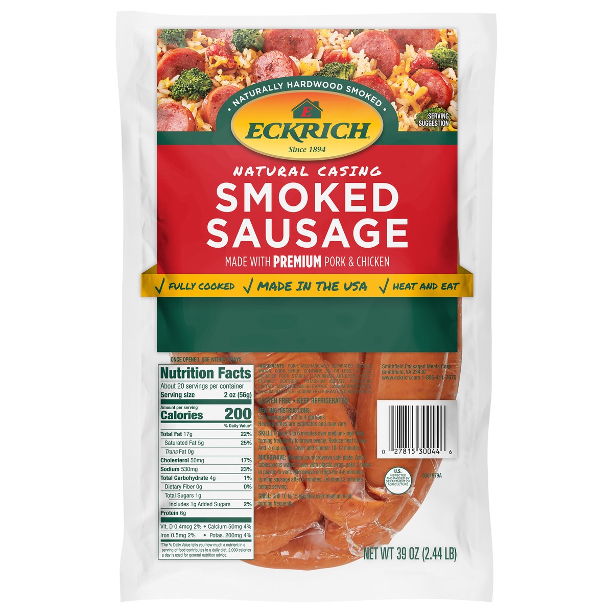 slide 4 of 7, Eckrich Smoked Sausage Original Family Pack 39oz, 42 oz