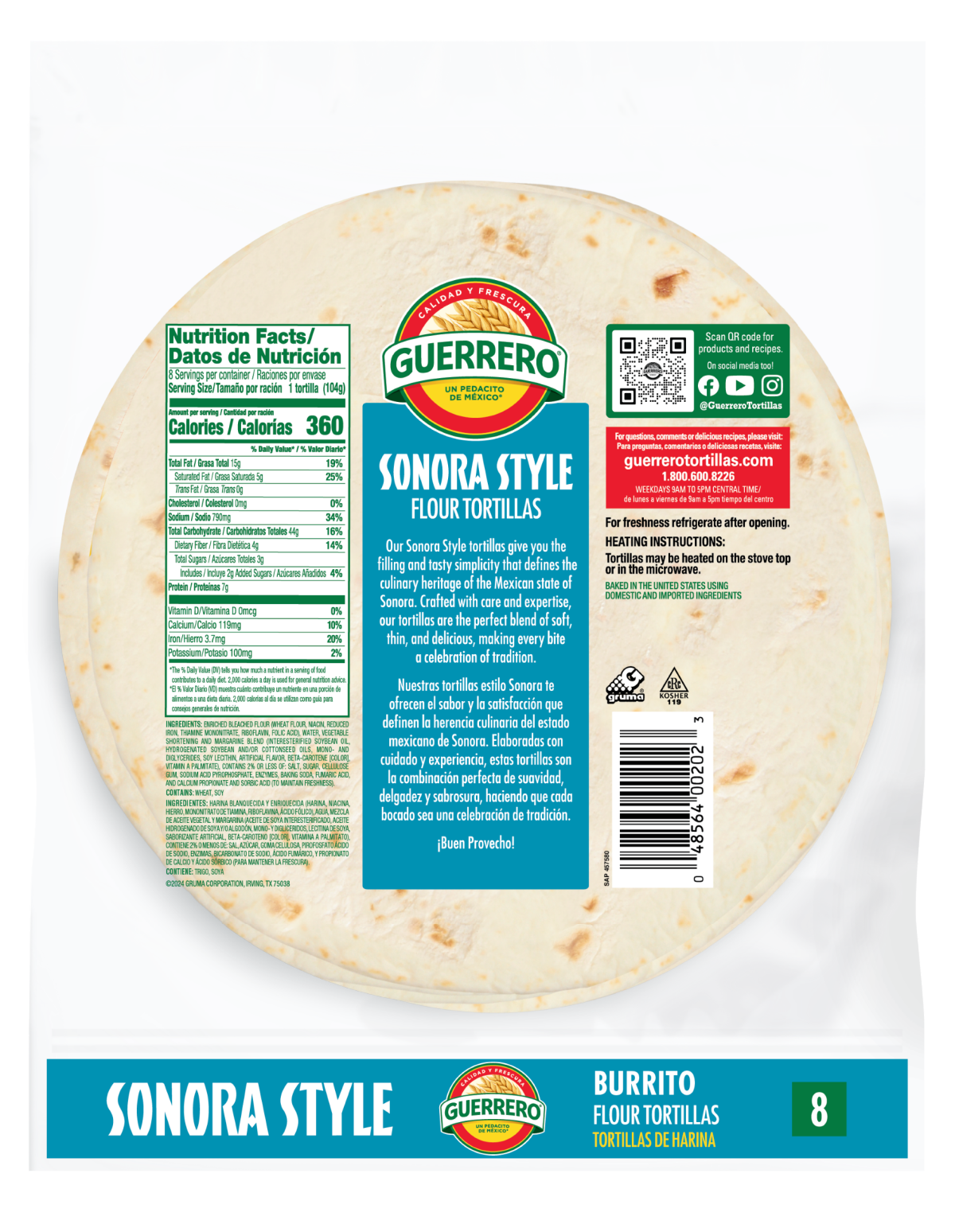 slide 2 of 2, Guerrero Tortillas Flour Sonora Style Soft Taco 10 Count, 14.58 oz