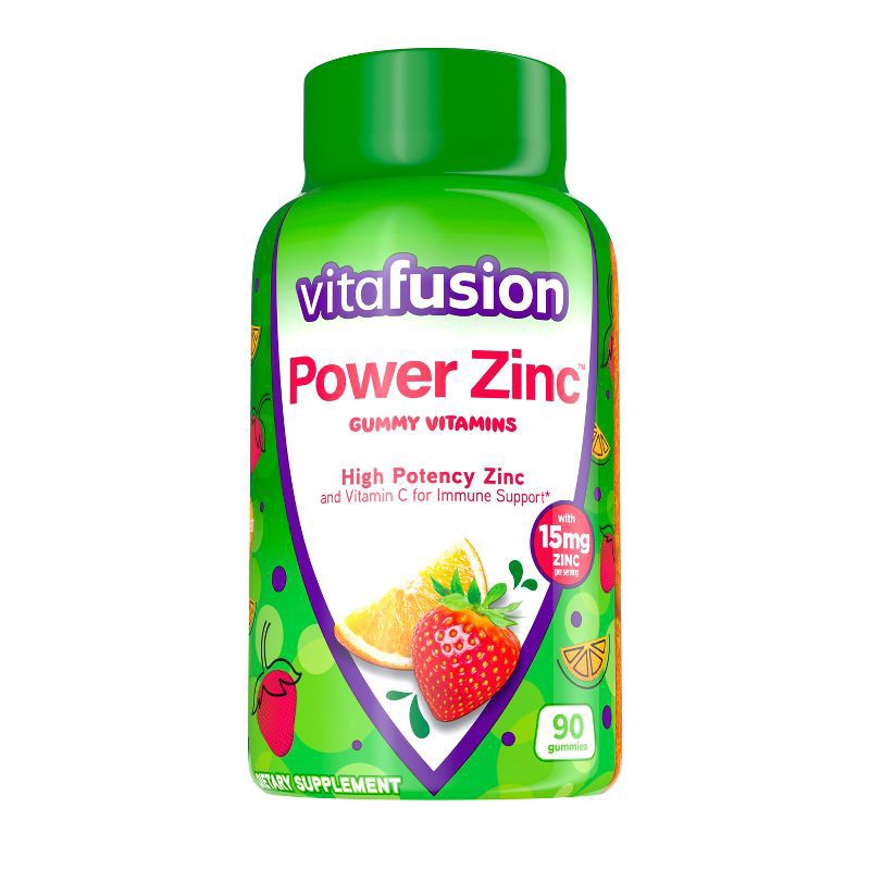 slide 1 of 1, vitafusion Power Zinc Gummy Vitamin Immune Support - Strawberry Tangerine Flavored - 90ct, 90 ct