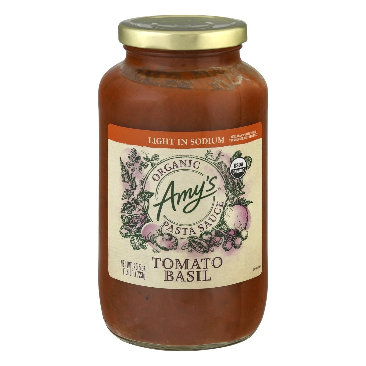 slide 1 of 1, Amy's Pasta Sauce, Organic, Light in Sodium, Tomato Basil, 25.5 oz