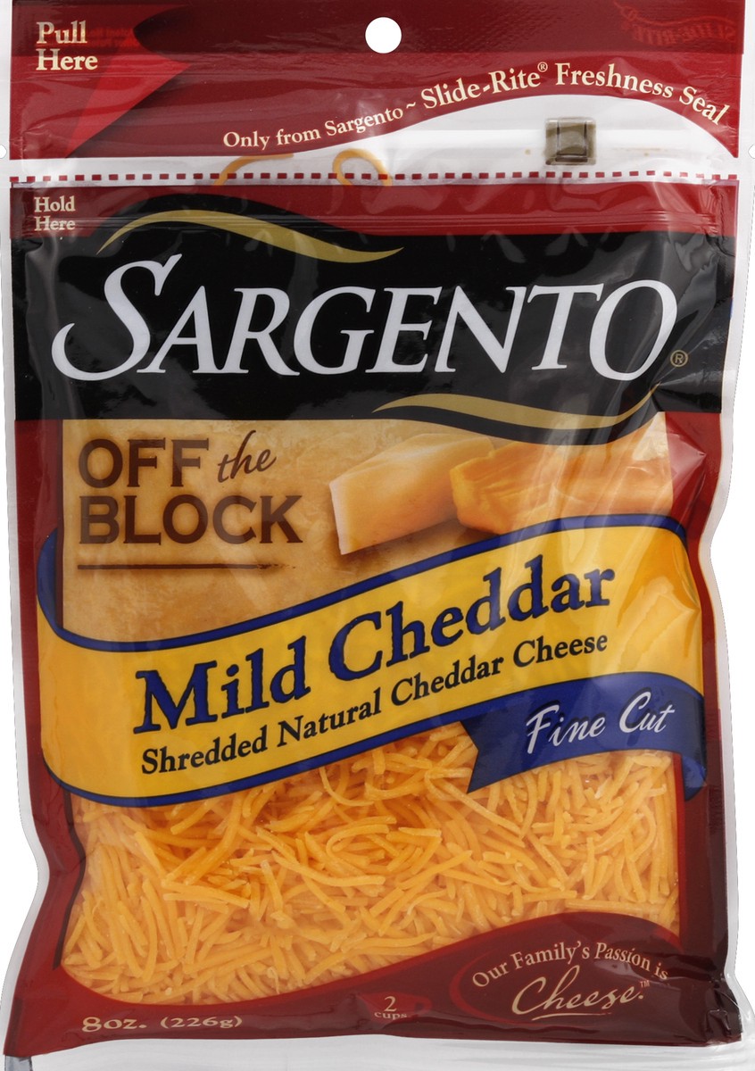 slide 1 of 7, Sargento Off The Block Mild Cheddar Fine Cut Shredded Cheese, 8 oz