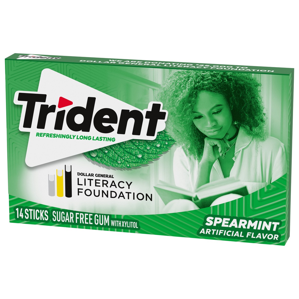 slide 3 of 9, Trident Spearmint Sugar Free Gum, 14 Pieces, 0.94 oz