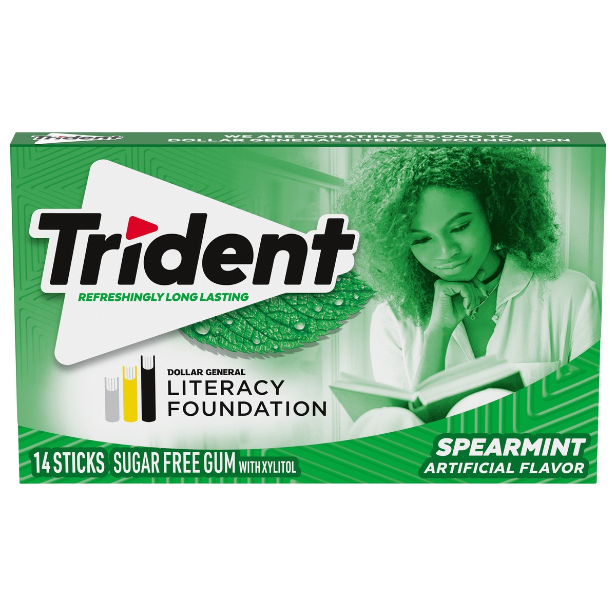 slide 1 of 9, Trident Spearmint Sugar Free Gum, 14 Pieces, 0.94 oz