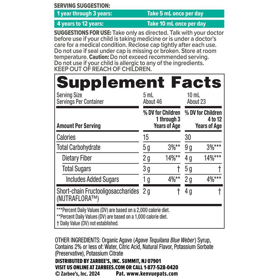 slide 4 of 5, Zarbee's Naturals Children's Digestive Support Prebiotic Fiber Syrup, Natural Grape Flavor, 8 Fl. Oz, 8 fl oz