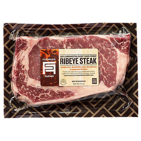slide 1 of 1, Beef Ribeye Steak Fresh Grass-fed Raised On 100% Carbon-neutral Farms - 10 Oz, 10 oz