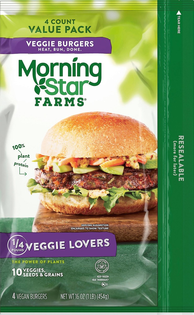 slide 2 of 7, MorningStar Farms Veggie Burgers, Veggie Lovers, 16 oz, Frozen, 16 oz