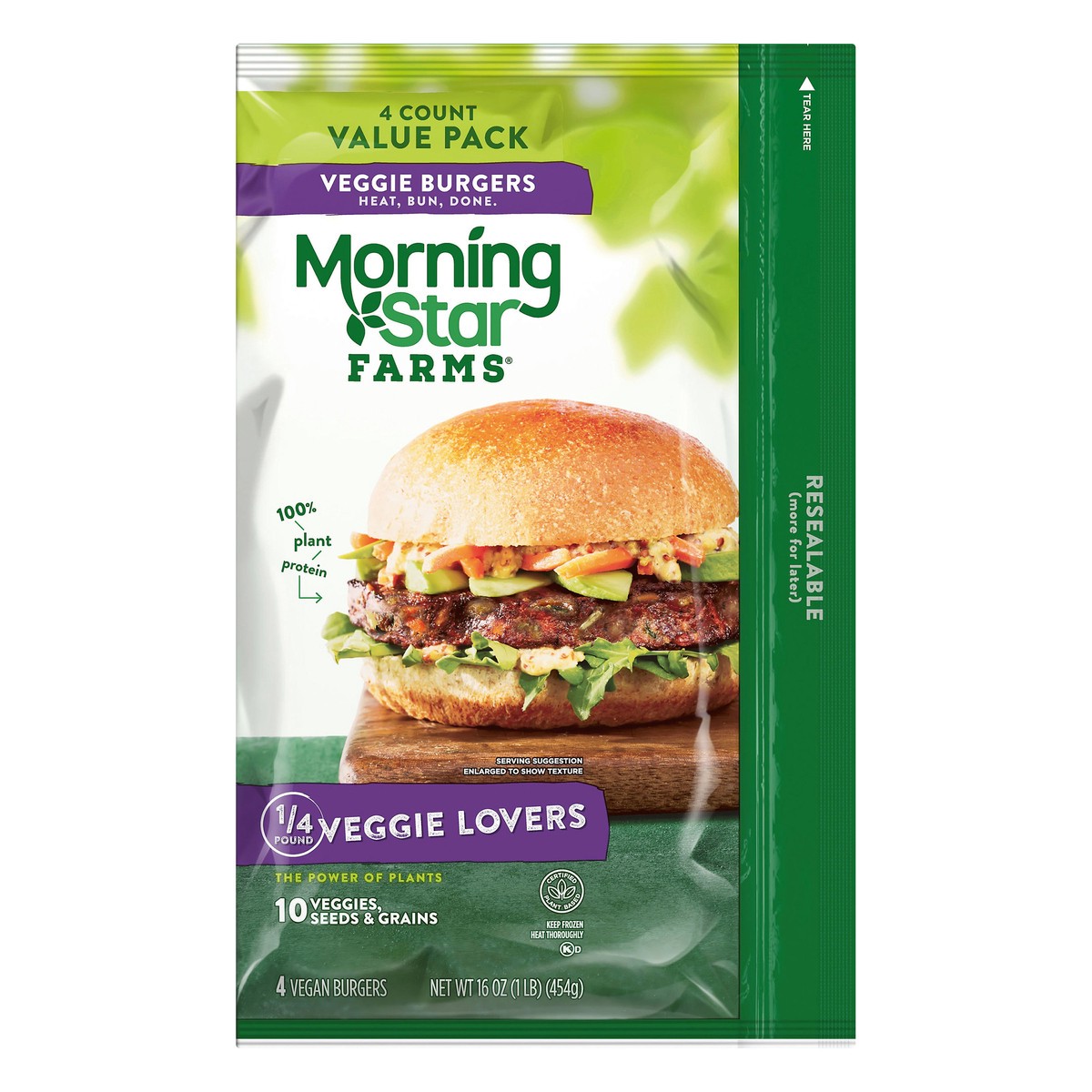 slide 3 of 7, MorningStar Farms Veggie Burgers, Veggie Lovers, 16 oz, Frozen, 16 oz