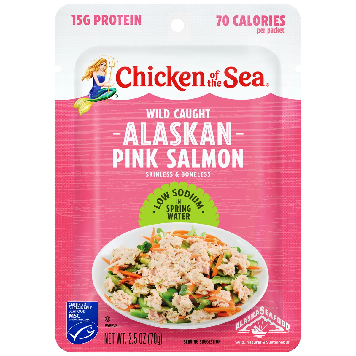 slide 1 of 7, Chicken of the Sea Wild Caught Alaskan Pink Salmon in Spring Water Packet, Low Sodium 2.5 oz, 2.5 oz