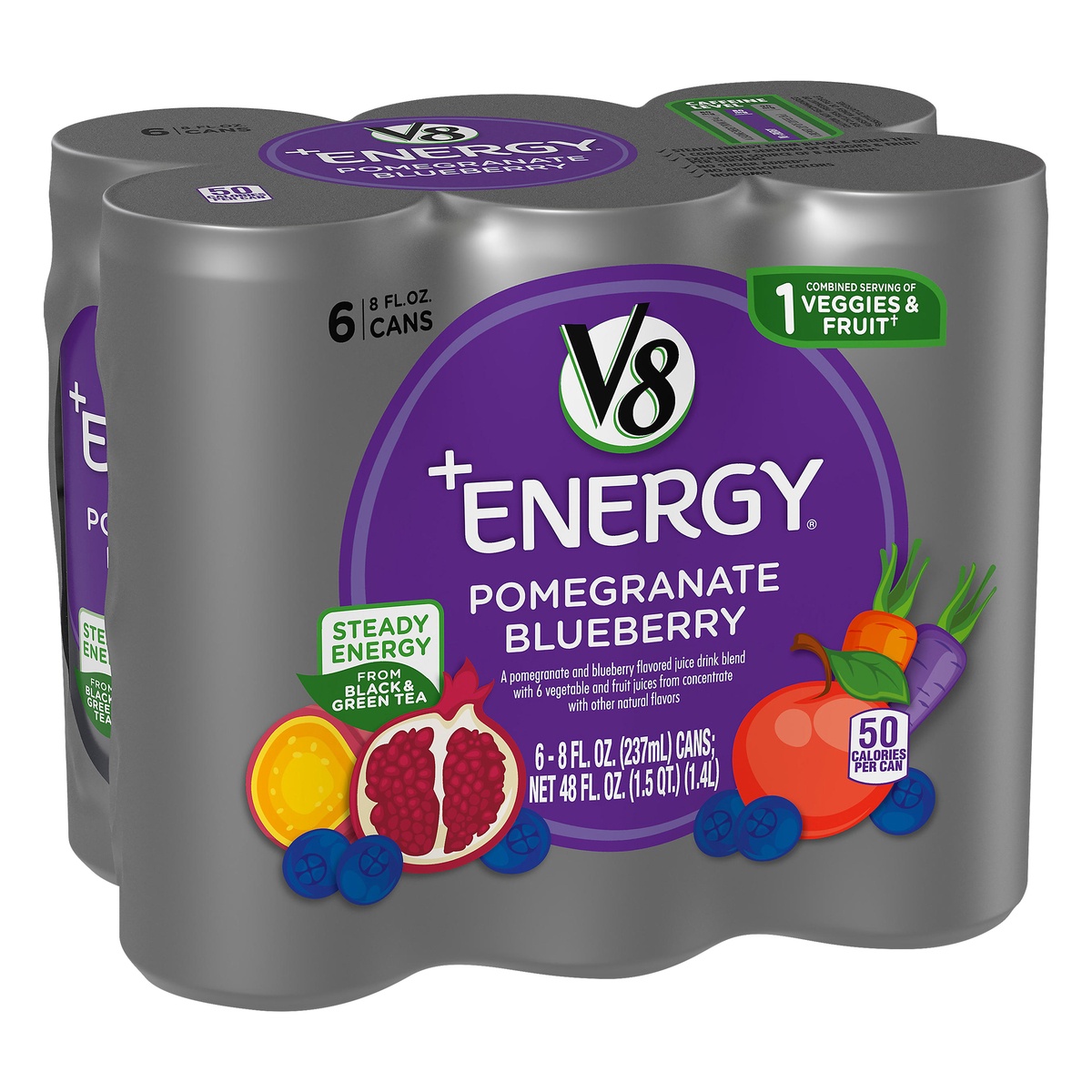 slide 2 of 10, V8 VFusion Energy Pomegranate Blueberry Beverage, 6 ct; 8 fl oz