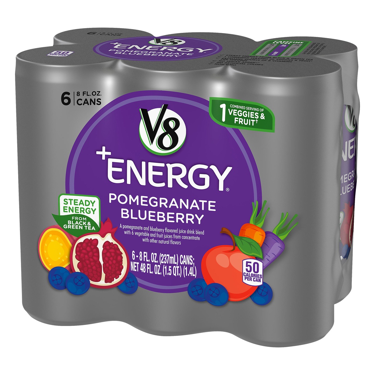 slide 3 of 10, V8 VFusion Energy Pomegranate Blueberry Beverage, 6 ct; 8 fl oz