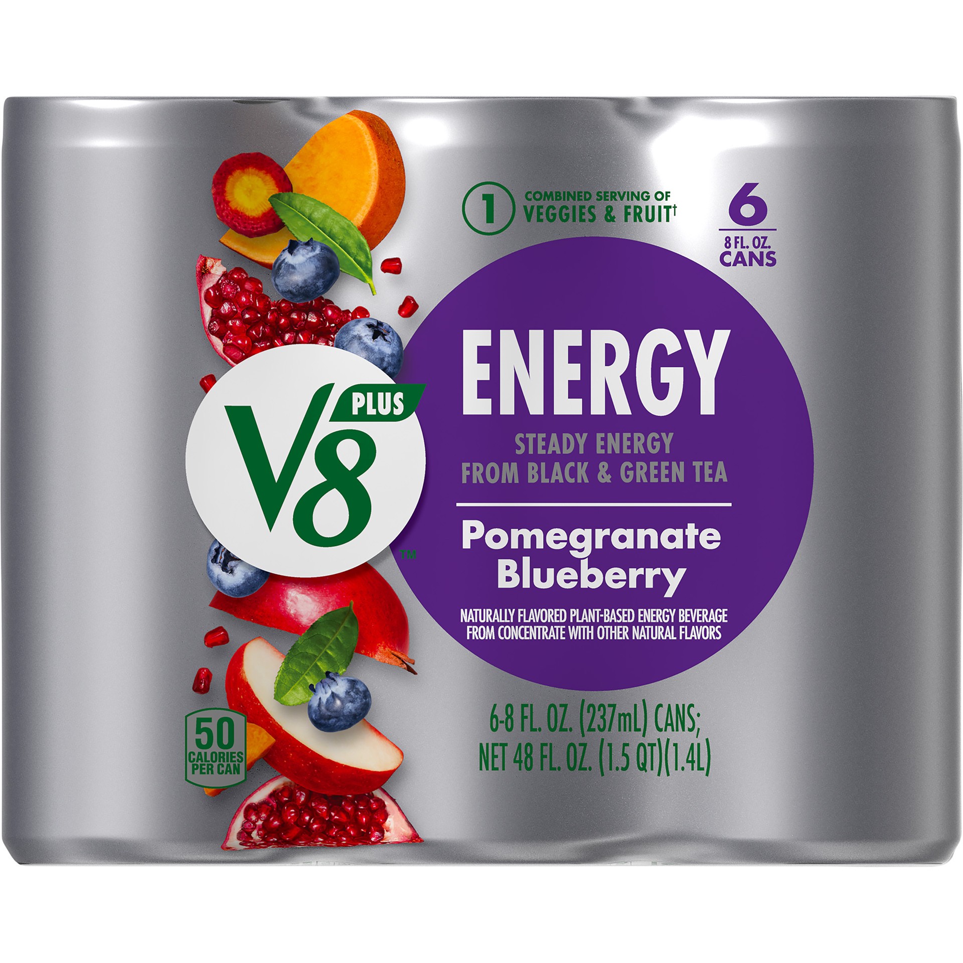 slide 4 of 5, V8 Energy Pomegranate Blueberry Energy Drink, 8 fl oz Can (6 Pack), 48.000 fl oz