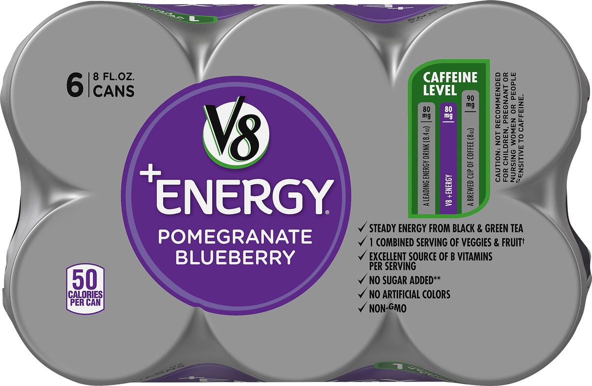 slide 6 of 10, V8 VFusion Energy Pomegranate Blueberry Beverage, 6 ct; 8 fl oz