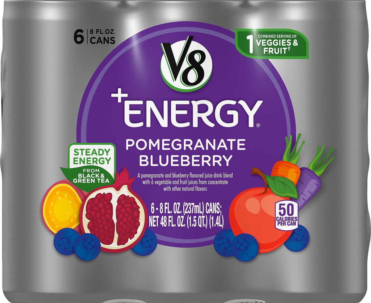 slide 9 of 10, V8 VFusion Energy Pomegranate Blueberry Beverage, 6 ct; 8 fl oz
