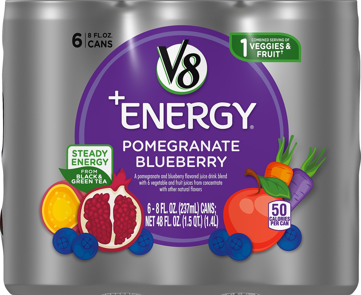 slide 10 of 10, V8 VFusion Energy Pomegranate Blueberry Beverage, 6 ct; 8 fl oz