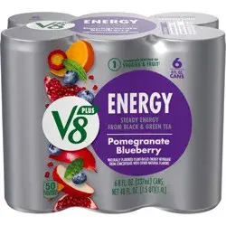 V8 +ENERGY Pomegranate Blueberry Energy Drink, 8 FL OZ Can (Pack of 6)