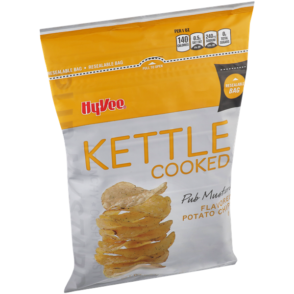 slide 1 of 1, Hy-vee Pub Mustard Flavored Kettle Cooked Potato Chips, 8.5 oz