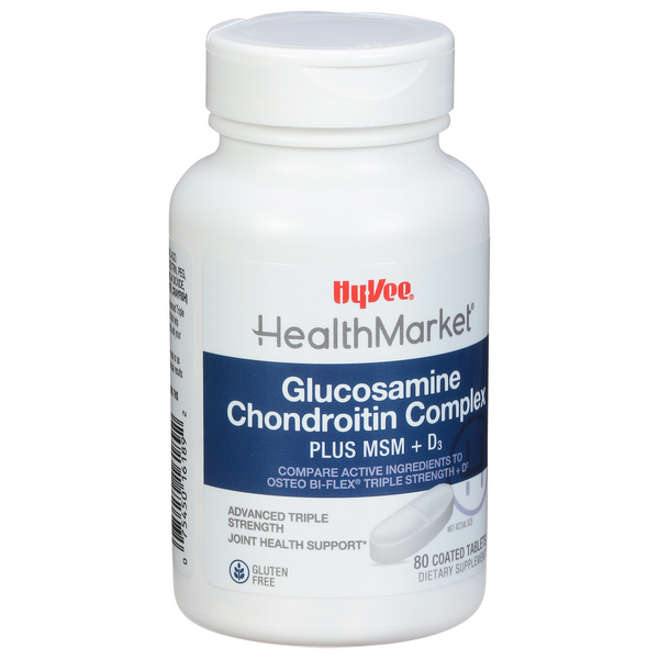 slide 1 of 1, Hy-Vee HealthMarket Triple Strength + D3 Glucosamine Chondroitin Complex Tablets, 80 ct