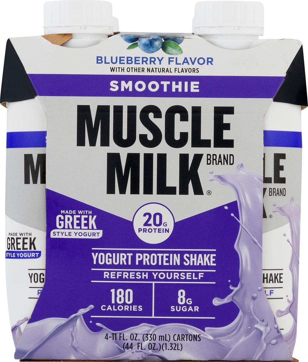 slide 1 of 4, Muscle Milk Smoothie Yogurt Blueberry Flavor Protein Shake 4 ea, 4 ct