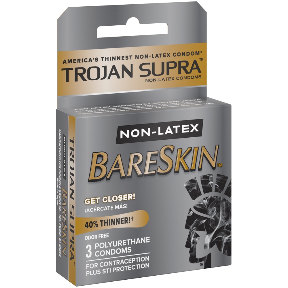 slide 3 of 5, Trojan Supra Premium Polyurethane Lubricant Condoms, 3 ct