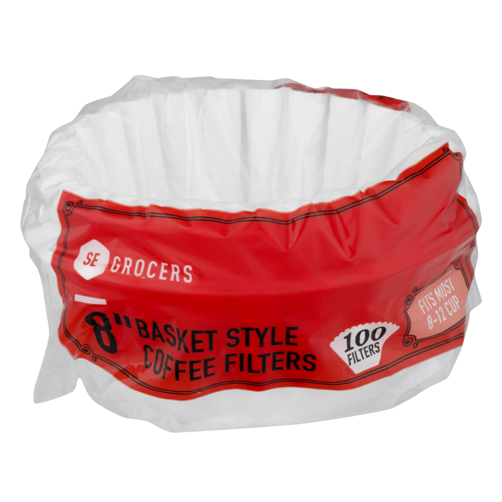 slide 1 of 1, SE Grocers 8" Basket Style Coffee Filters, 100 ct