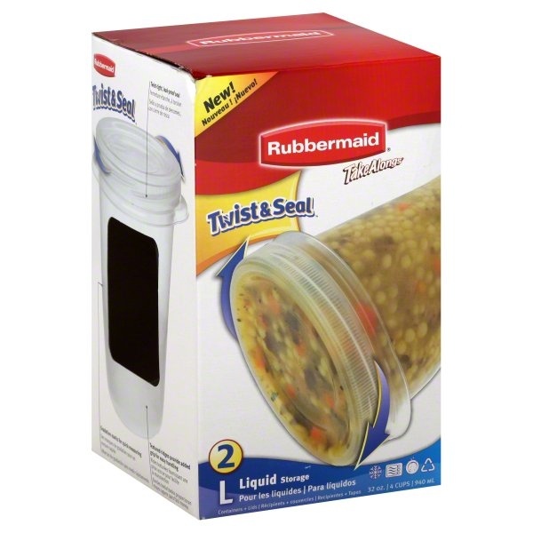 slide 1 of 1, Rubbermaid TakeAlongs Twist And Seal Liquid Storage Container With Lid Clear, 2 ct