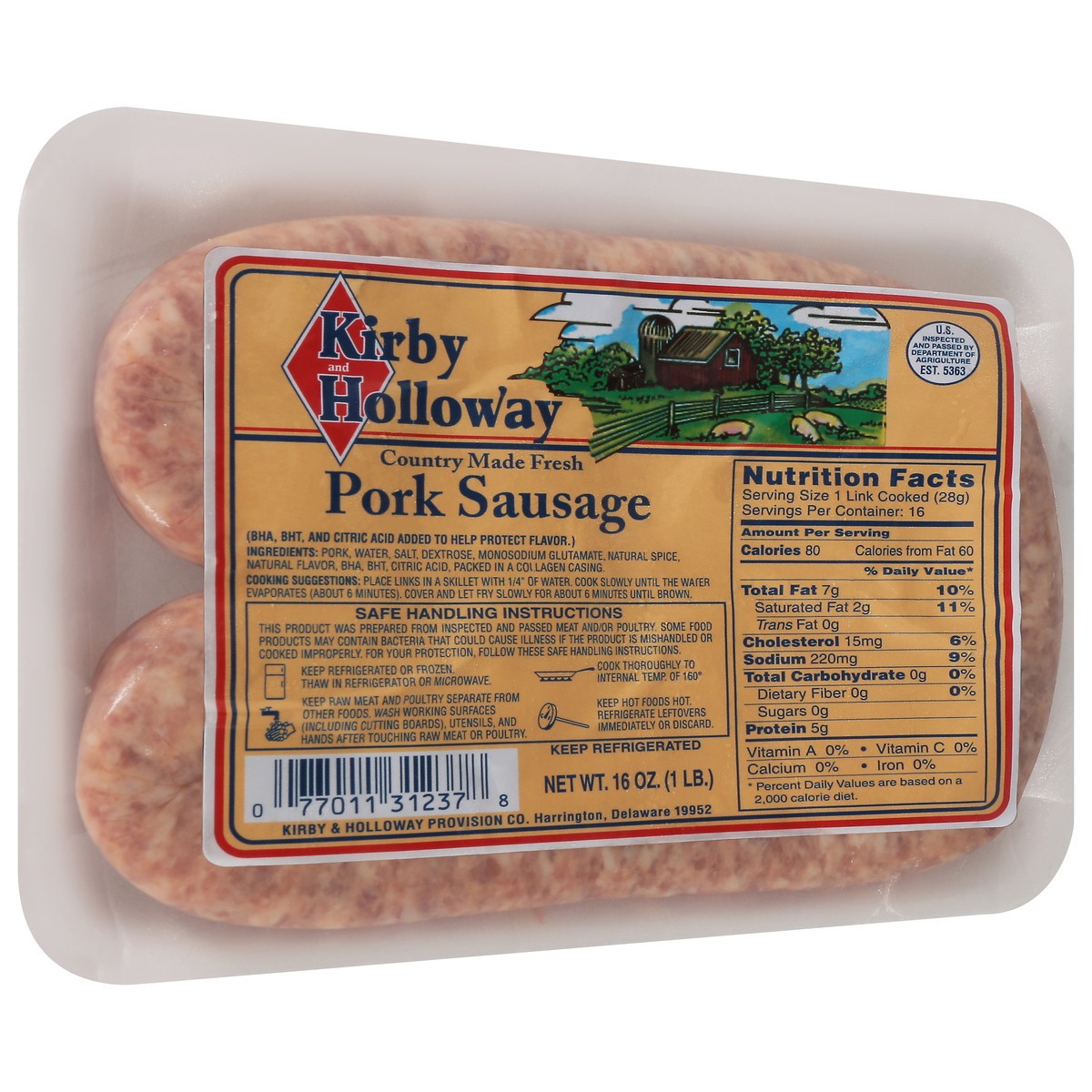 slide 3 of 9, Kirby and Holloway Pork Sausage 16 oz, 16 oz