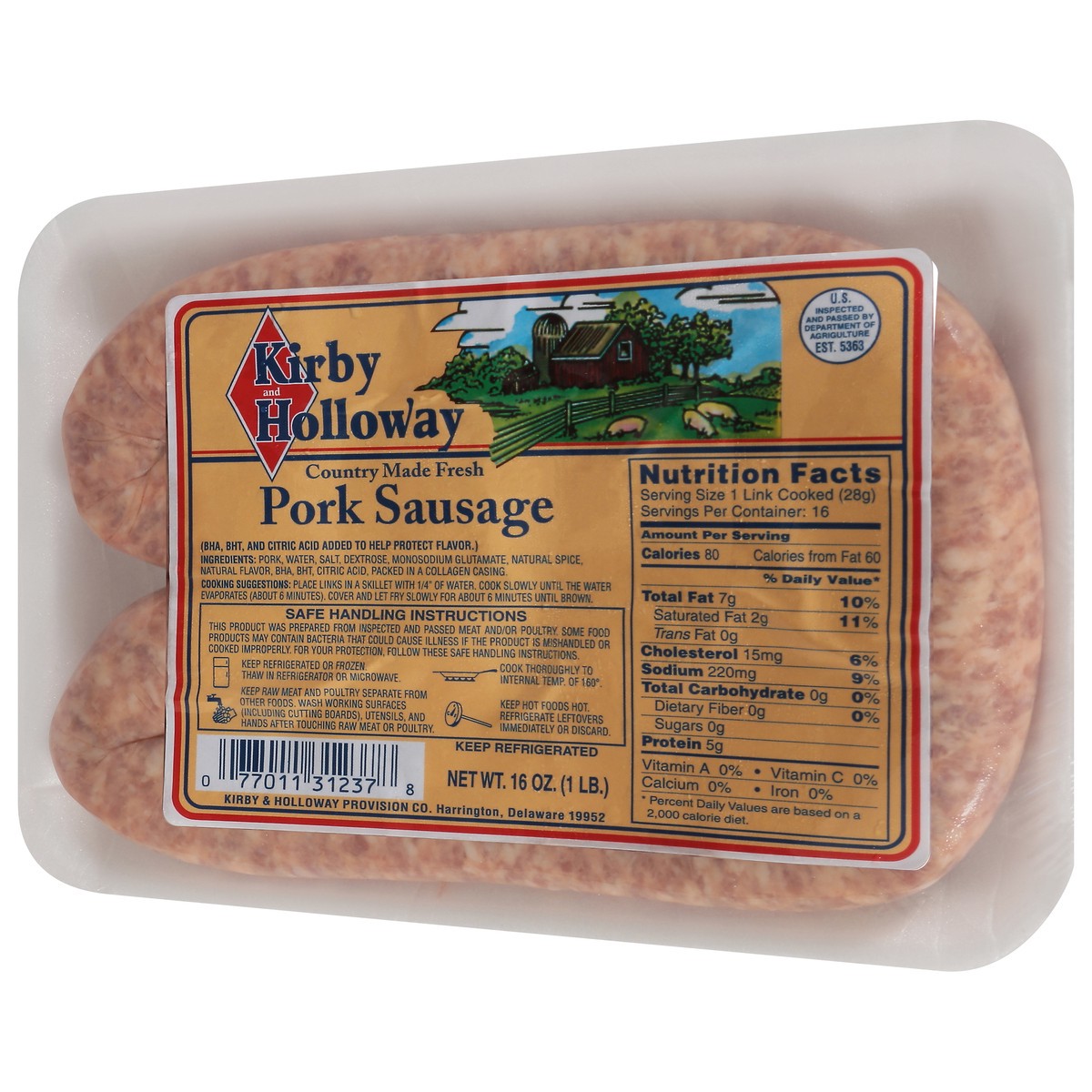 slide 5 of 9, Kirby and Holloway Pork Sausage 16 oz, 16 oz