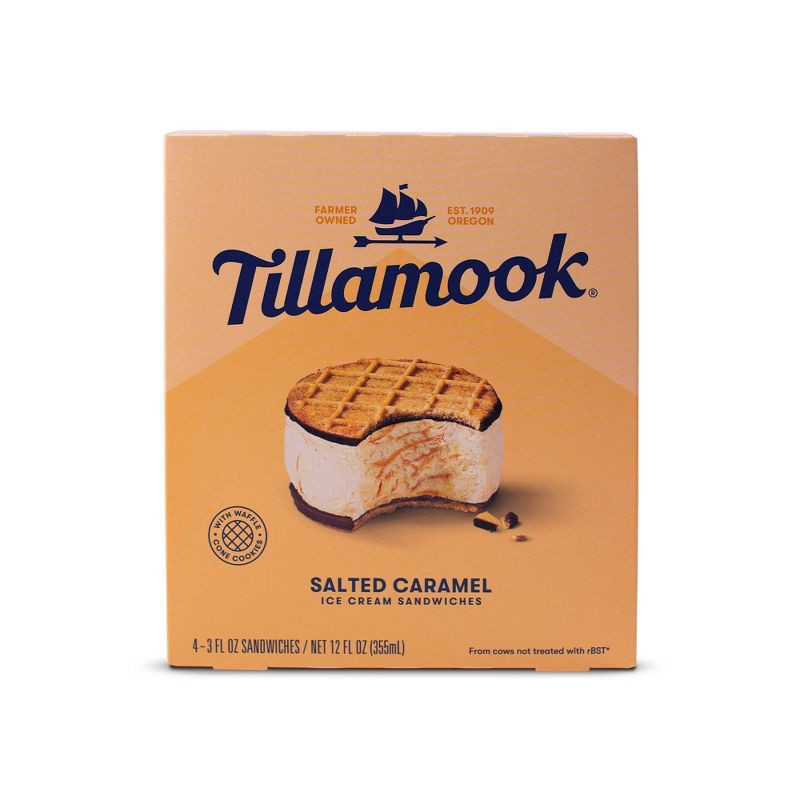 slide 1 of 1, Tillamook Salted Caramel Ice Cream Sandwiches 4 - 3 fl oz ea, 4 ct; 12 oz