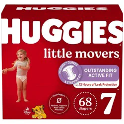 Huggies Little Movers Baby Diapers, Size 7, 68 Ct