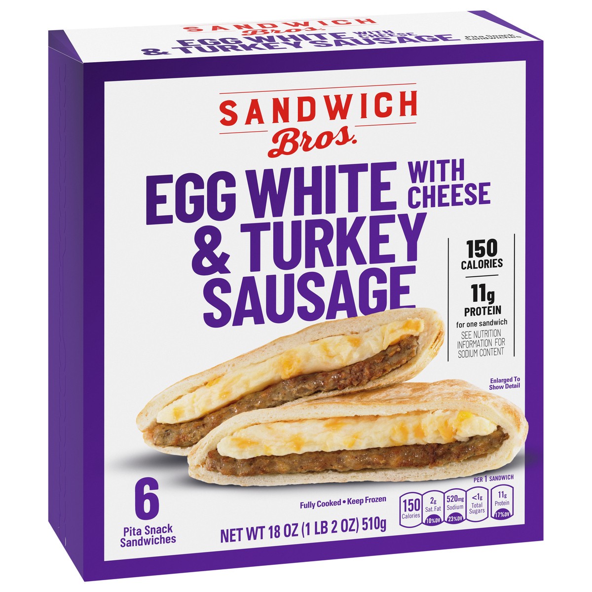 slide 9 of 9, Sandwich Bros. Sandwich Bros Egg White with Cheese and Turkey Sausage, Frozen Breakfast Sandwich, 6 Count, 18 oz, 6 ct; 18 oz