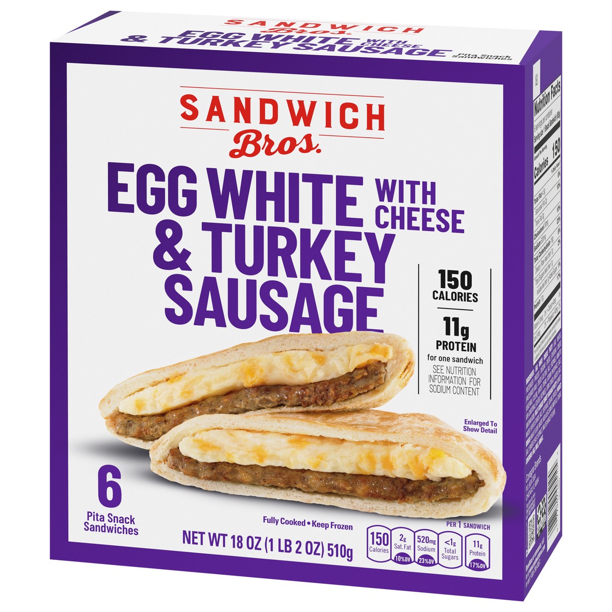 slide 4 of 9, Sandwich Bros. Sandwich Bros Egg White with Cheese and Turkey Sausage, Frozen Breakfast Sandwich, 6 Count, 18 oz, 6 ct; 18 oz