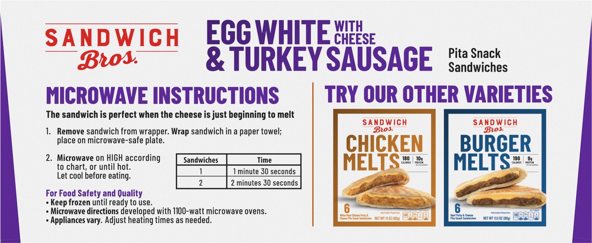 slide 7 of 9, Sandwich Bros. Sandwich Bros Egg White with Cheese and Turkey Sausage, Frozen Breakfast Sandwich, 6 Count, 18 oz, 6 ct; 18 oz