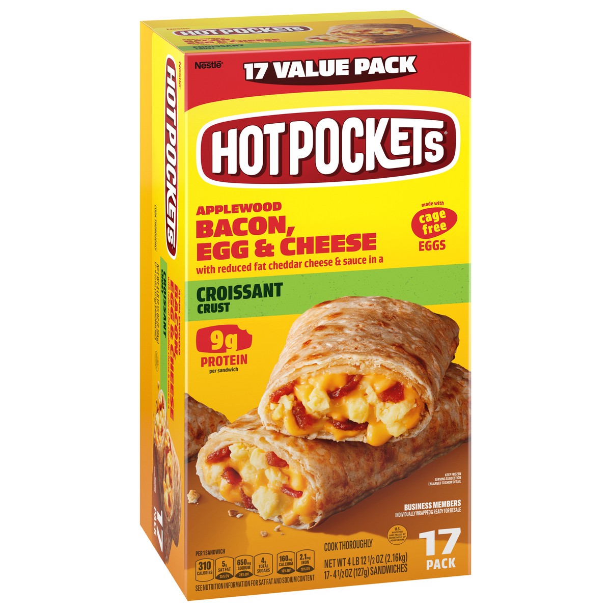 slide 14 of 14, Hot Pockets Frozen Snack Applewood Bacon, Egg and Cheese Croissant Crust Frozen Breakfast Sandwiches, 76.50 oz