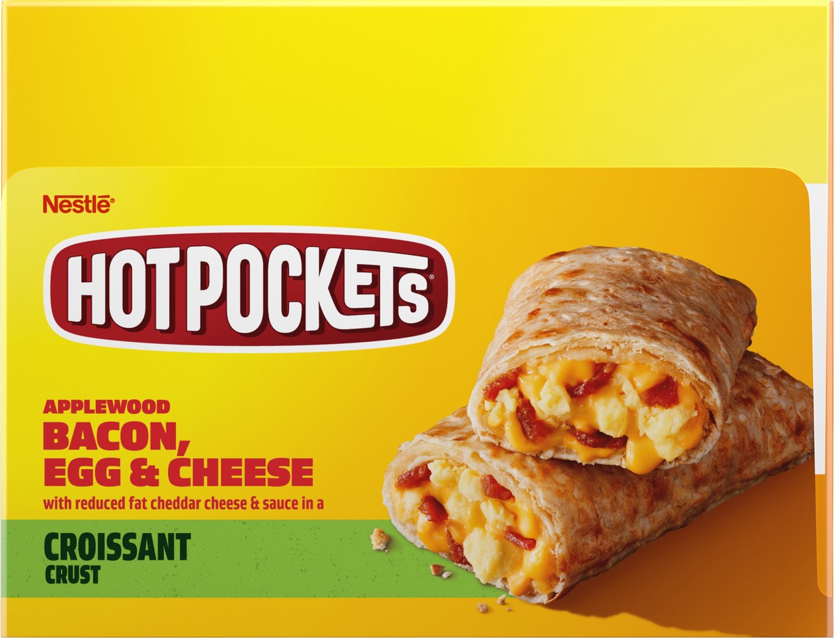 slide 8 of 14, Hot Pockets Frozen Snack Applewood Bacon, Egg and Cheese Croissant Crust Frozen Breakfast Sandwiches, 76.50 oz