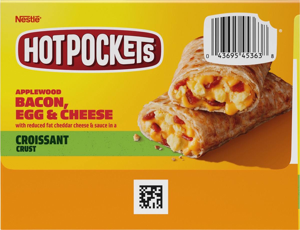 slide 3 of 14, Hot Pockets Frozen Snack Applewood Bacon, Egg and Cheese Croissant Crust Frozen Breakfast Sandwiches, 76.50 oz