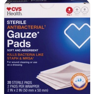 slide 1 of 1, CVS Health Sterile Antibacterial Gauze Pads 2in X 2in, 20 ct